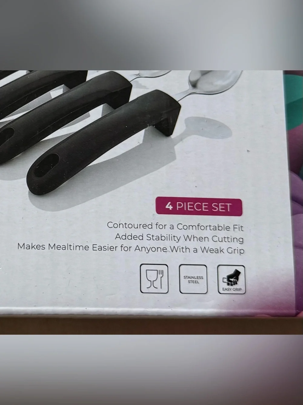 4-Piece Black Adaptive utensils Easy-Grip Flatware Set